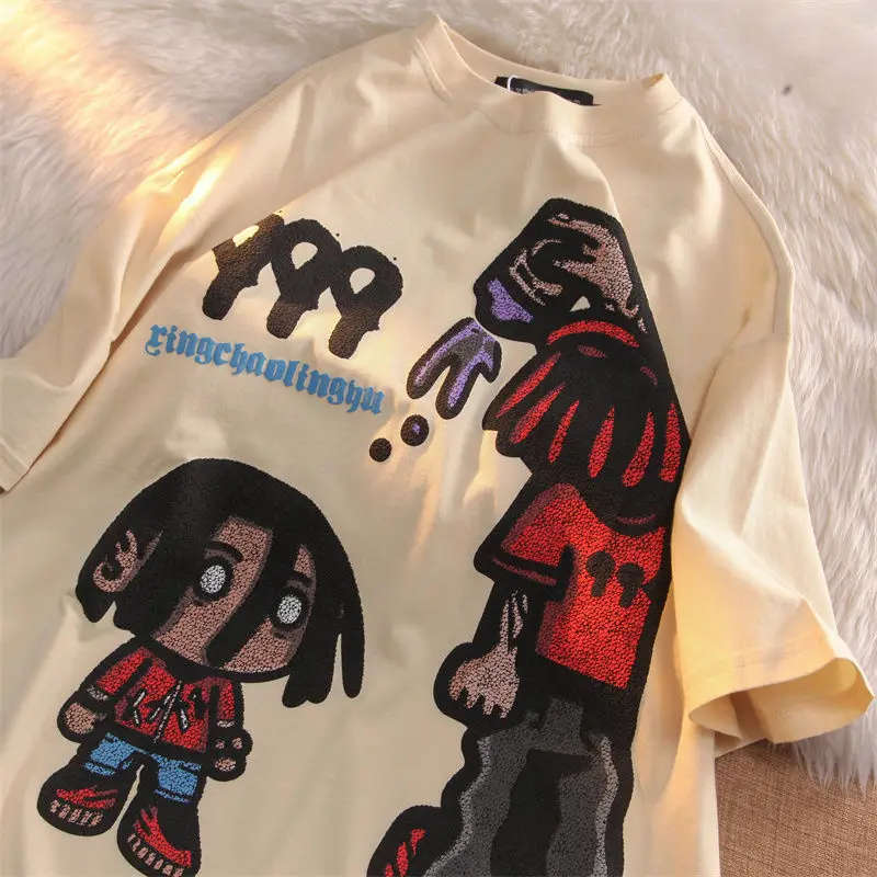Американская Ретро мода хип-хоп печать дизайн уличная парная одежда для мужчин и женщин свободные футболки с коротким рукавом для мужчин и женщин