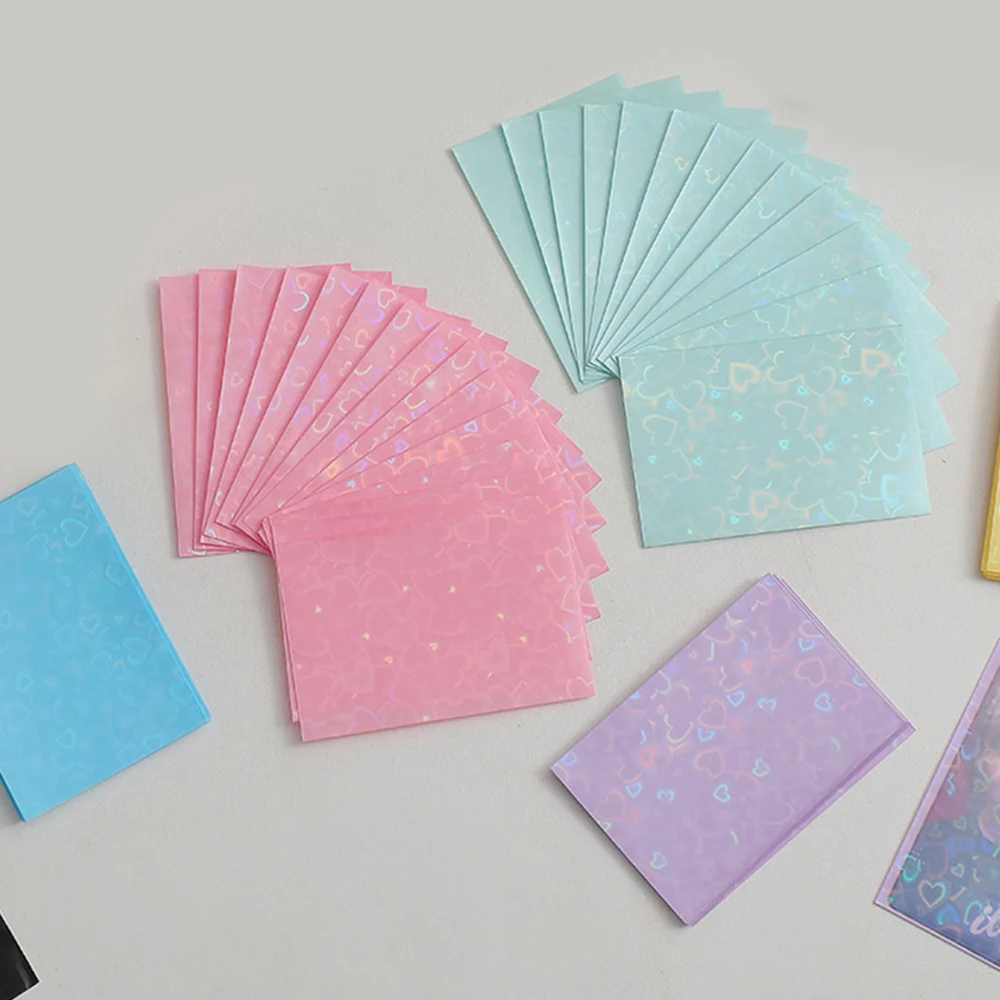 50Pcs Glittery Star Love Heart Colored Idol Photo Card Toploader Photocard Sleeves Idol Photo Cards Protective Storage Bag