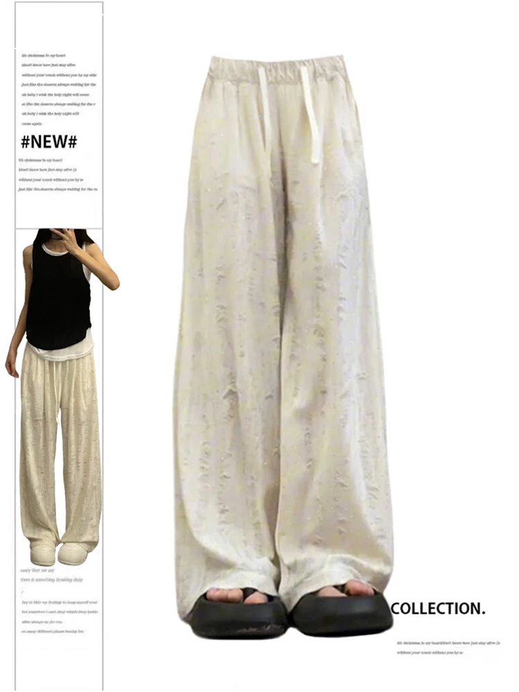 

Women White Baggy Ripped Pants Vintage Harajuku Y2k Sweatpants 90s Aesthetic Oversize Pants Wide Leg Trousers 2000s Clothes 2024