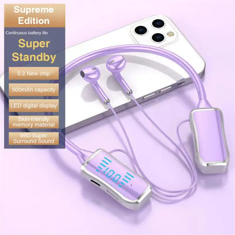 

Long battery Life Wireless Headphones Neckband 5.2 Earphones With Mic Sport Headset Noise Reduction for