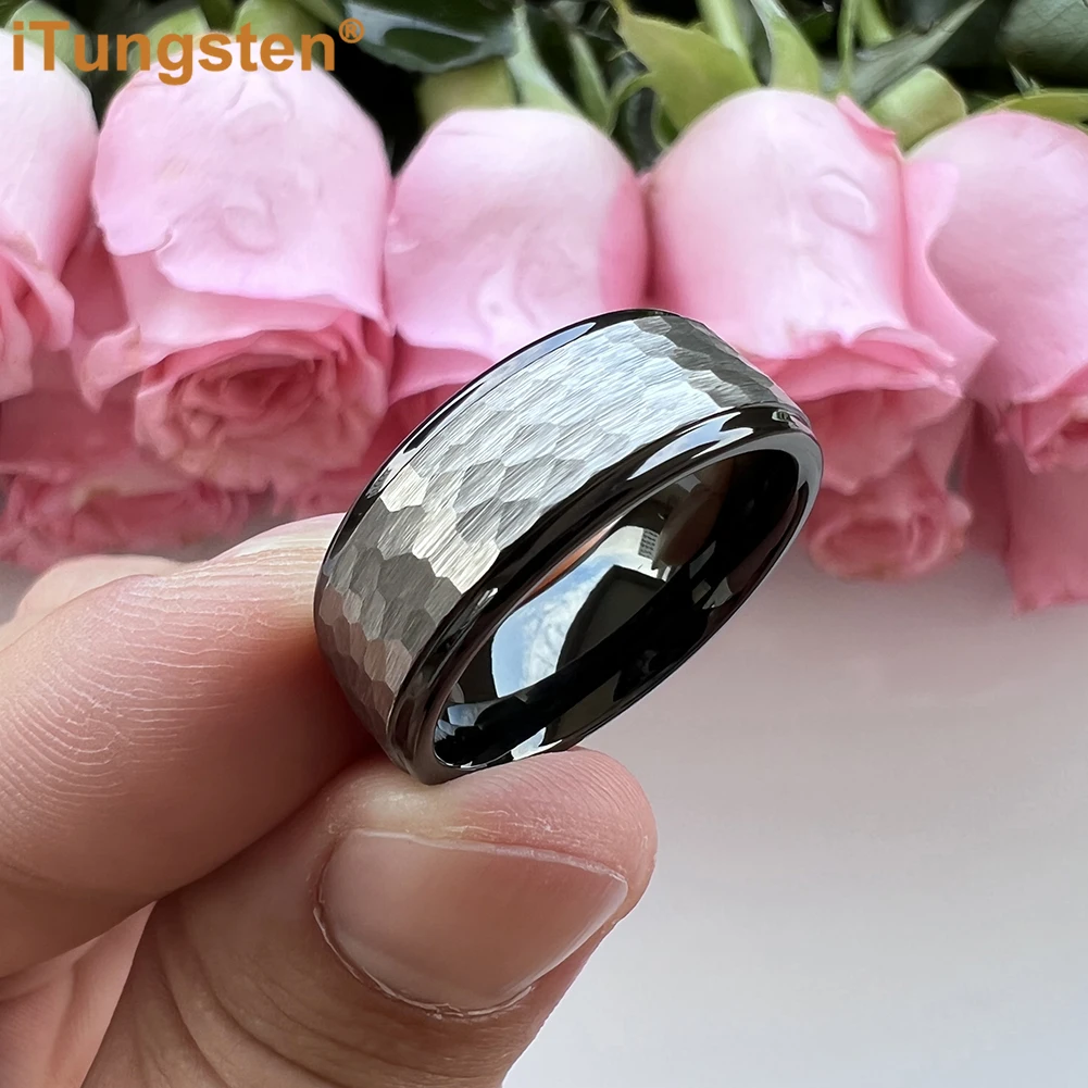 iTungsten 6mm 8mm Quality Hammer Ring Multicolor Tungsten Engagement Wedding Band Men Women Trendy Jewelry Comfort Fit