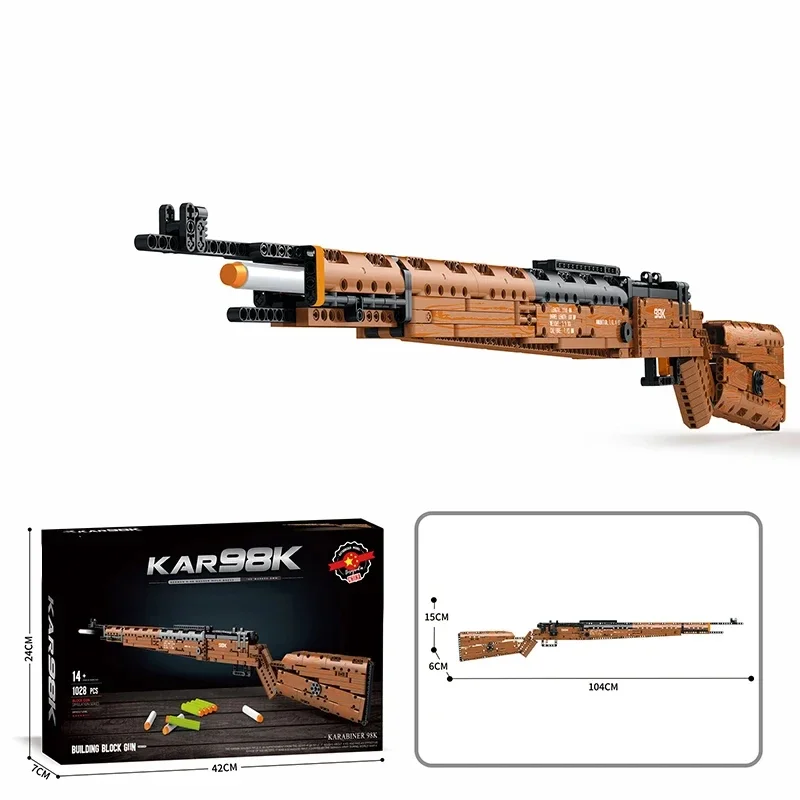 1028PCS Kar98K Building Block Model Can Shoot Heavy Sniper Rifle Assemble Bricks WW2 Weapons Series Kids Wargame Toys Idea Gifts 6