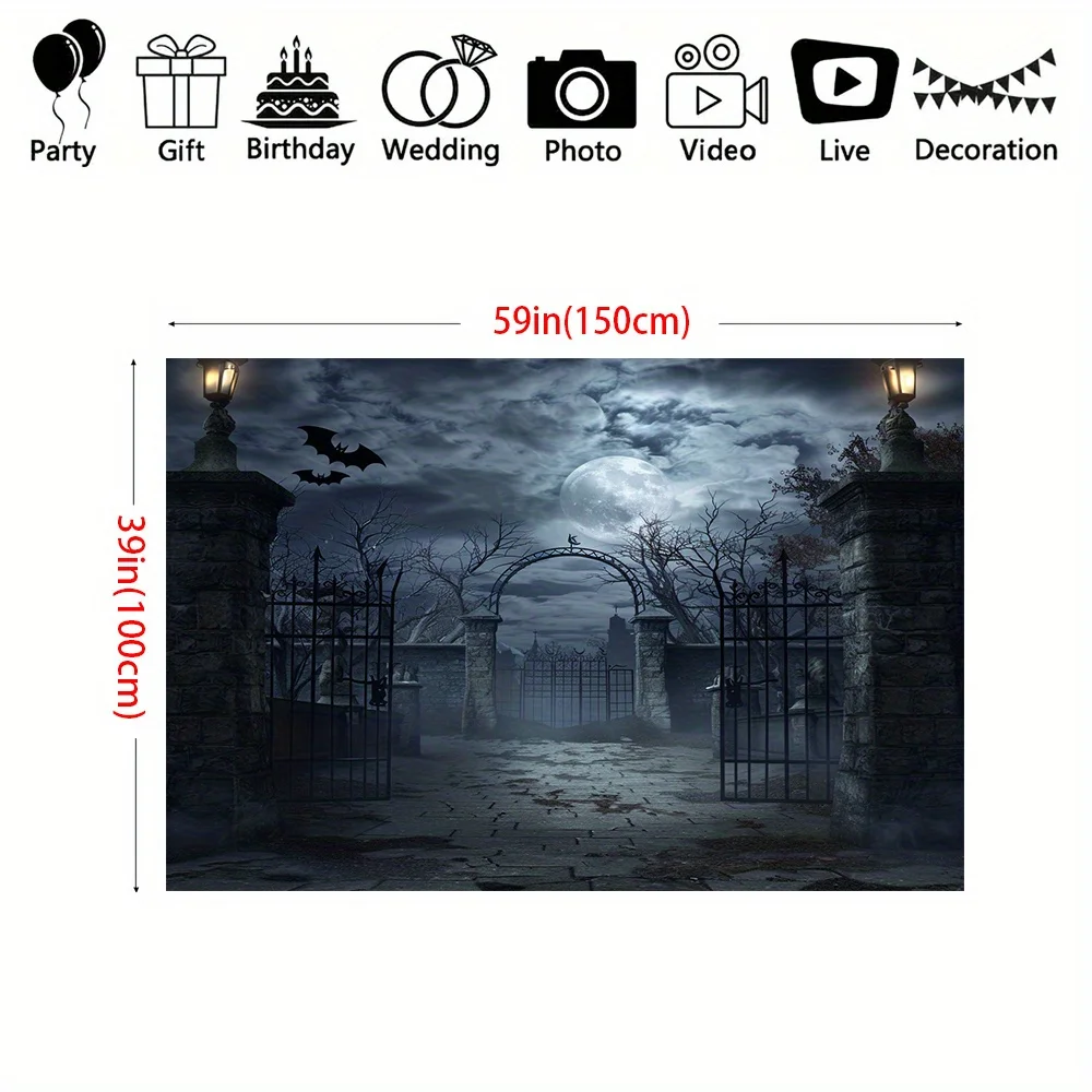 Halloween Friedhof und Fledermaus Hintergrund Stoff-Polyester Fotografie Requisite, geeignet für Innen-und Außen dekoration – Detail 3