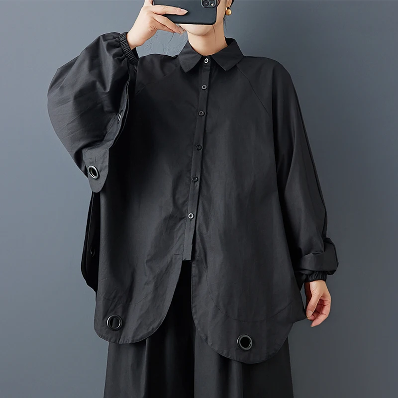 2025 Spring Autumn New Oversized Irregular Solid Color Vintage Blouse Women Long Sleeve Loose Casual Shirt Tops Fashion Clothes