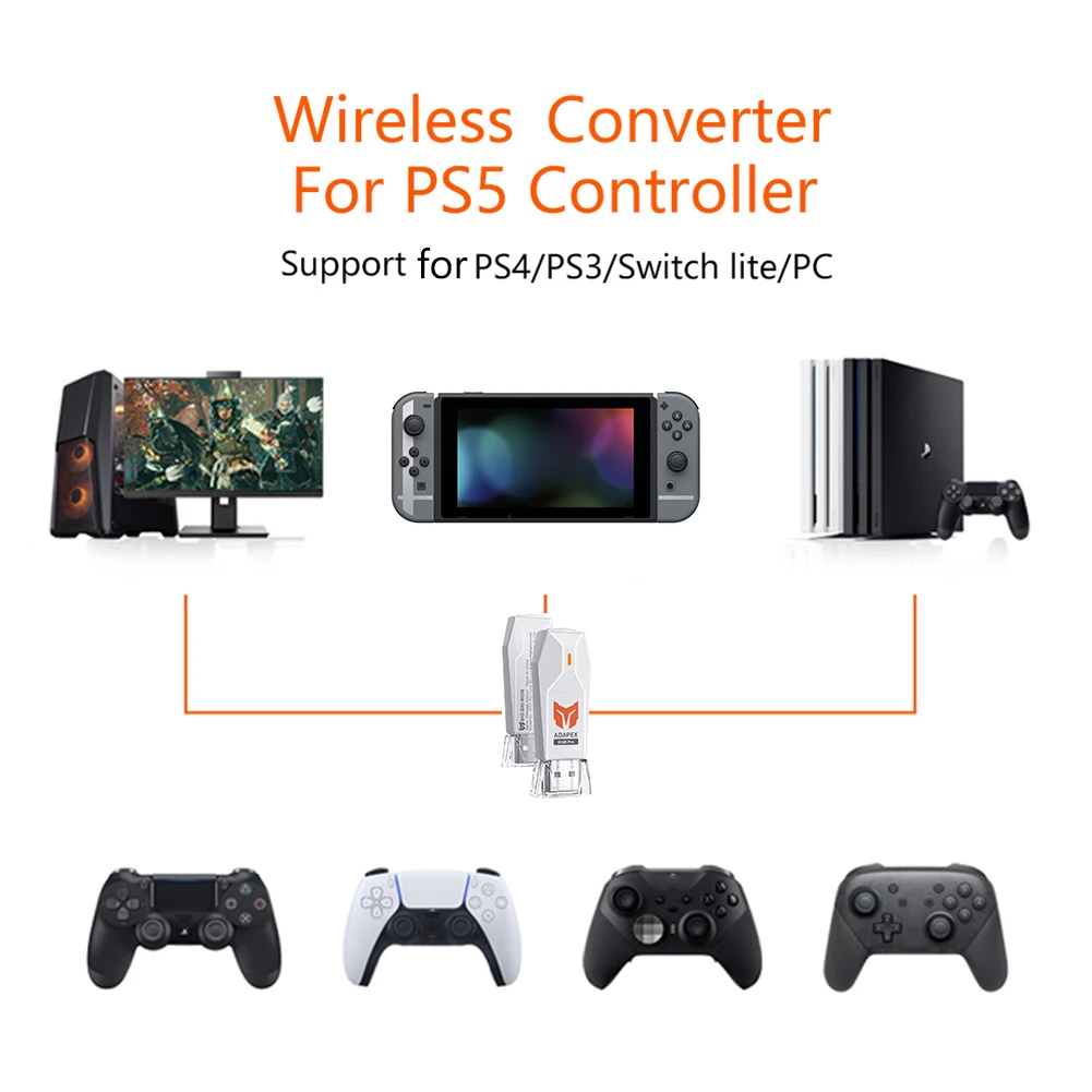 BIGBIG WON USB 어댑터 무선 리시버 컨버터, 스위치 프로, PS4, PS5, XBOX One S, X 게임패드 컨트롤러용, 블루투스 동글, R100