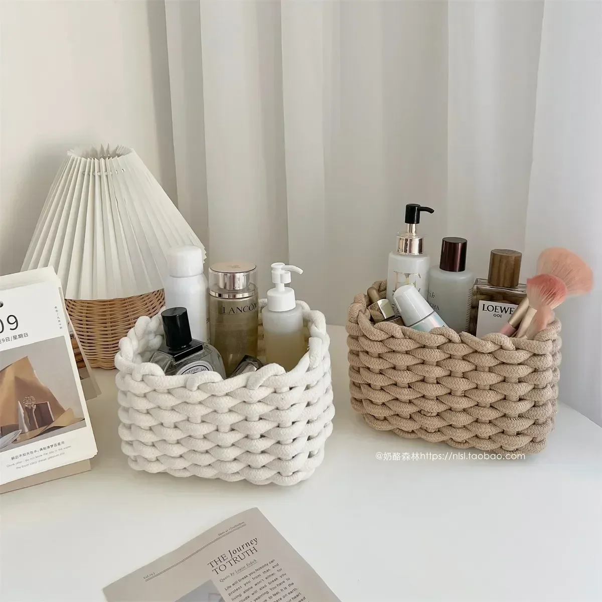 

Decor Rope Storage Rope Cotton Sundries Basket Woven Make Cotton Rectangle Home Small Desktop Nordic up Organizer Storage