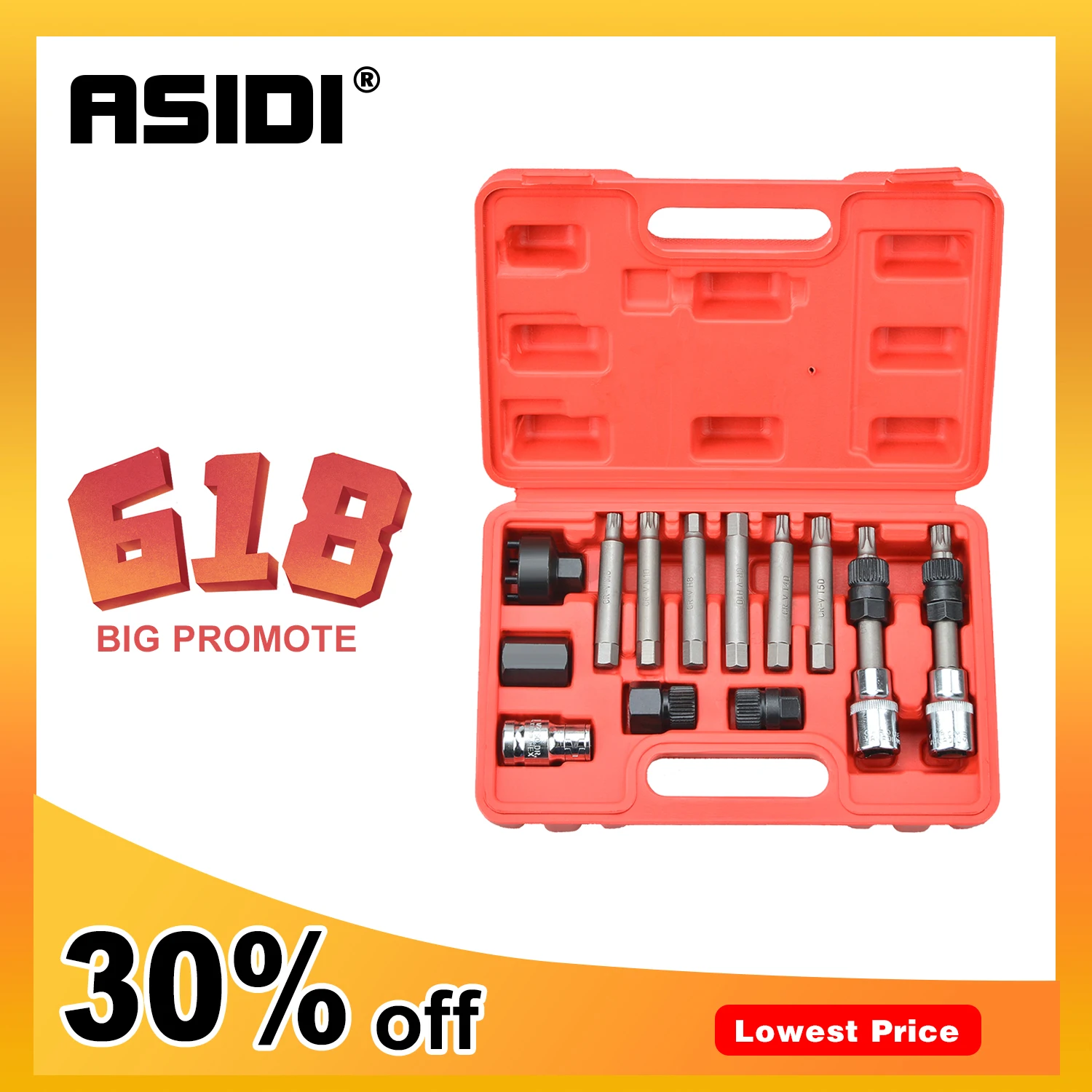 13 pcs Alternator Freewheel Pulley Tool Kit Car Belt Removal Wrench