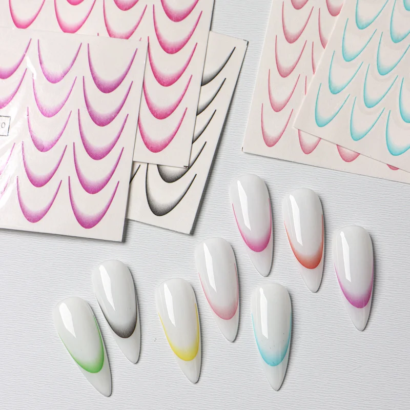 8pcs Gradient French Nail Art Stickers Ink Blooming Wave Line Water Transfer Sliders Decals DIY Ombre Manicure Decorations Foils 2