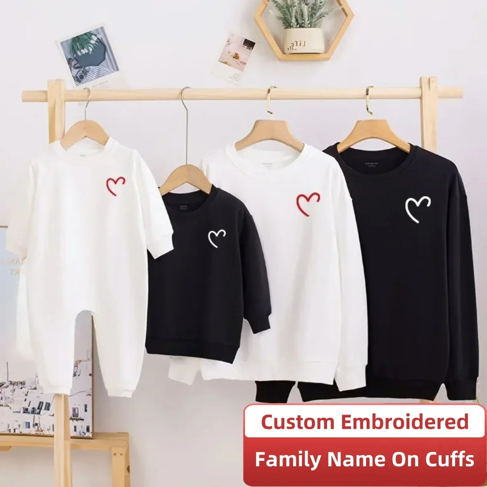 

Custom Embroidery Name Logo Lovers Solid Sweatshirts Autumn Warm Winter Sweatshirt Family Quality Tops Parenting Pullover Gift