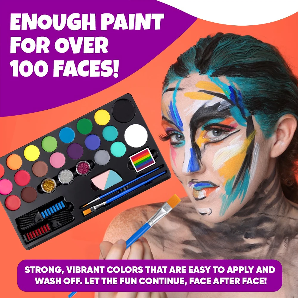 Face Body Painting palette Kit with 20 Colors Disposable Hair Dye，Eyeshadow Glitter Safe and Easy to Use Body Art Set For Adults 3