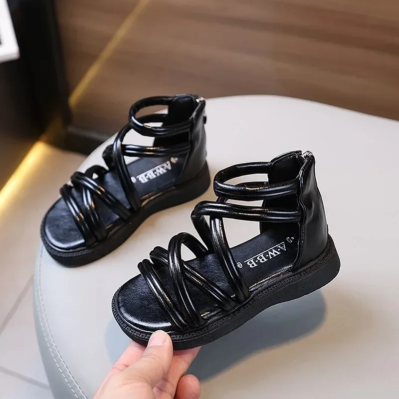 Girls Soft Roman Sandals Back Zipper Summer Shoes