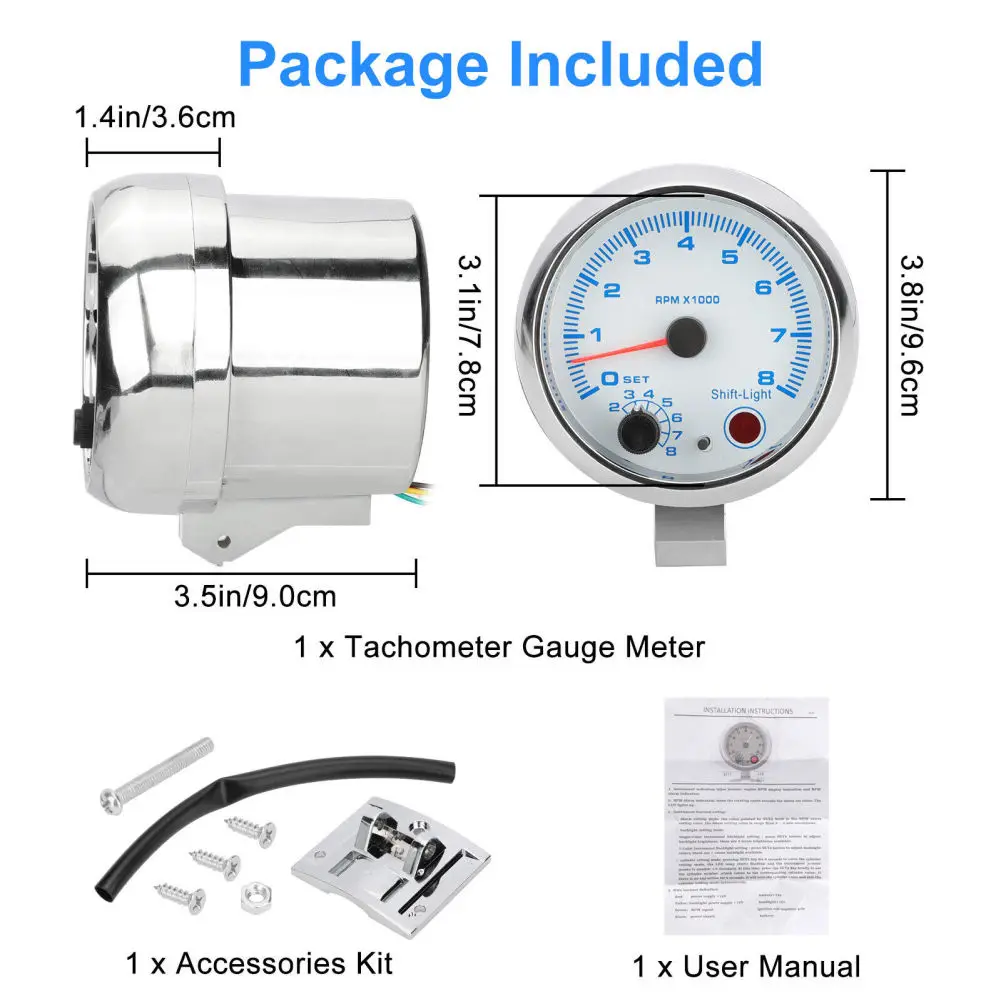 ڵ Ÿڹ ,  Ʈ, 0-8000 RPM LED Ÿ  跮, κ 4/6/8 Ǹ, 12V  , 3.75 ġ