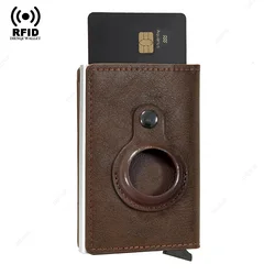 Smart RFID Blocking Trifold Wallet with AirTag Holder (Coffee)
