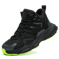Men's Lightweight Breathable Steel Toe Safety Work Boots - Slip - Resistant and Comfortable Sneakers - 45 (High - quality black)
