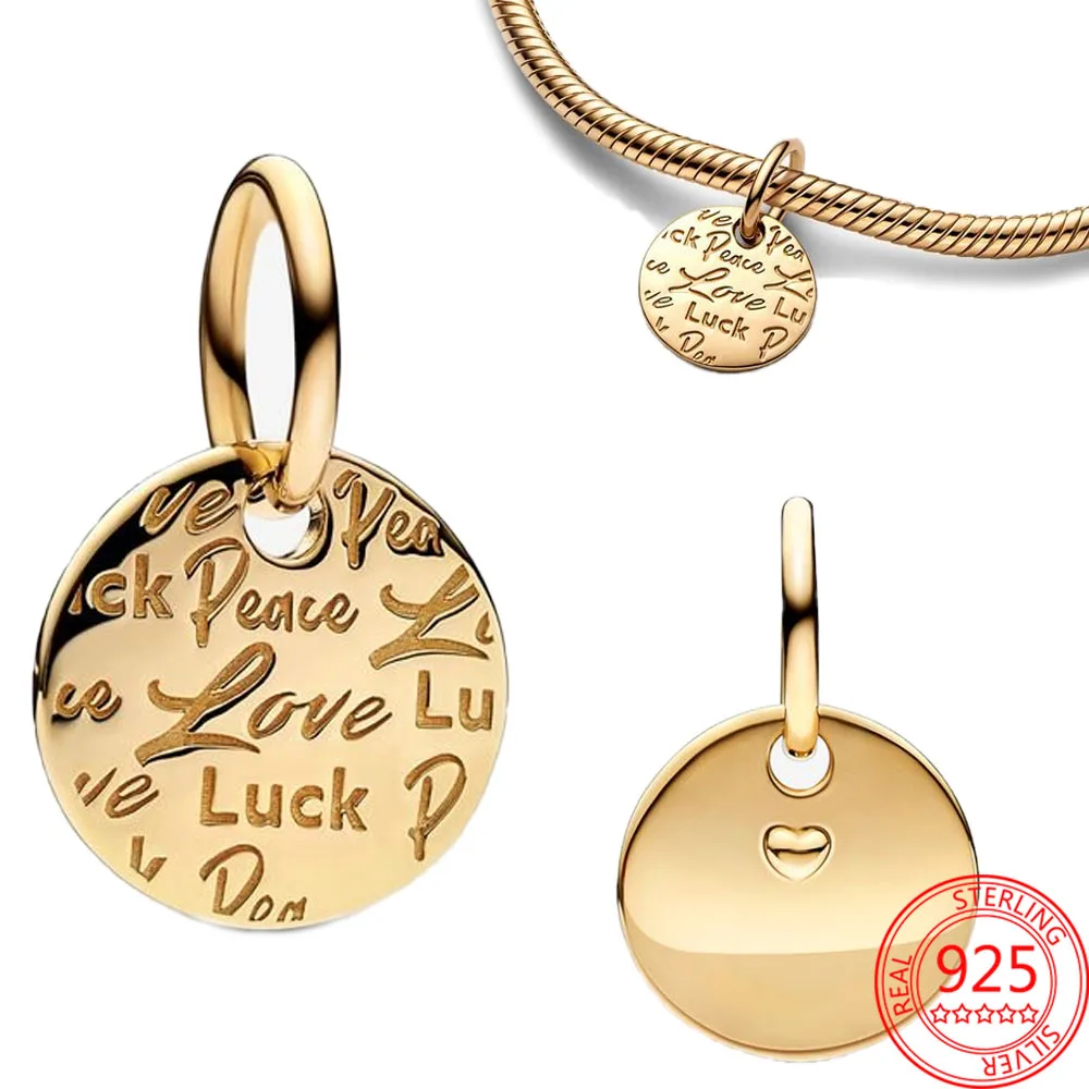 

Original 925 Silver Gold Letter Peace, Love & Luck Dangle Charm Fit Bracelet &Necklace Trinket DIY Women Jewelry