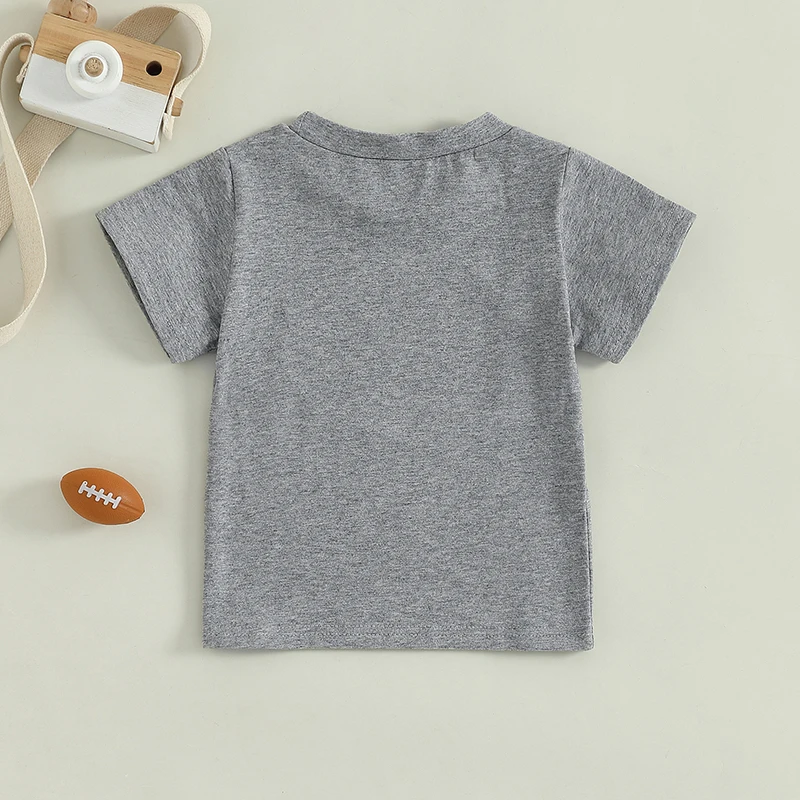 Baby Boy T-shirt Short Sleeve Crew Neck Letters Rugby Print Summer Birthday Clothes Tops