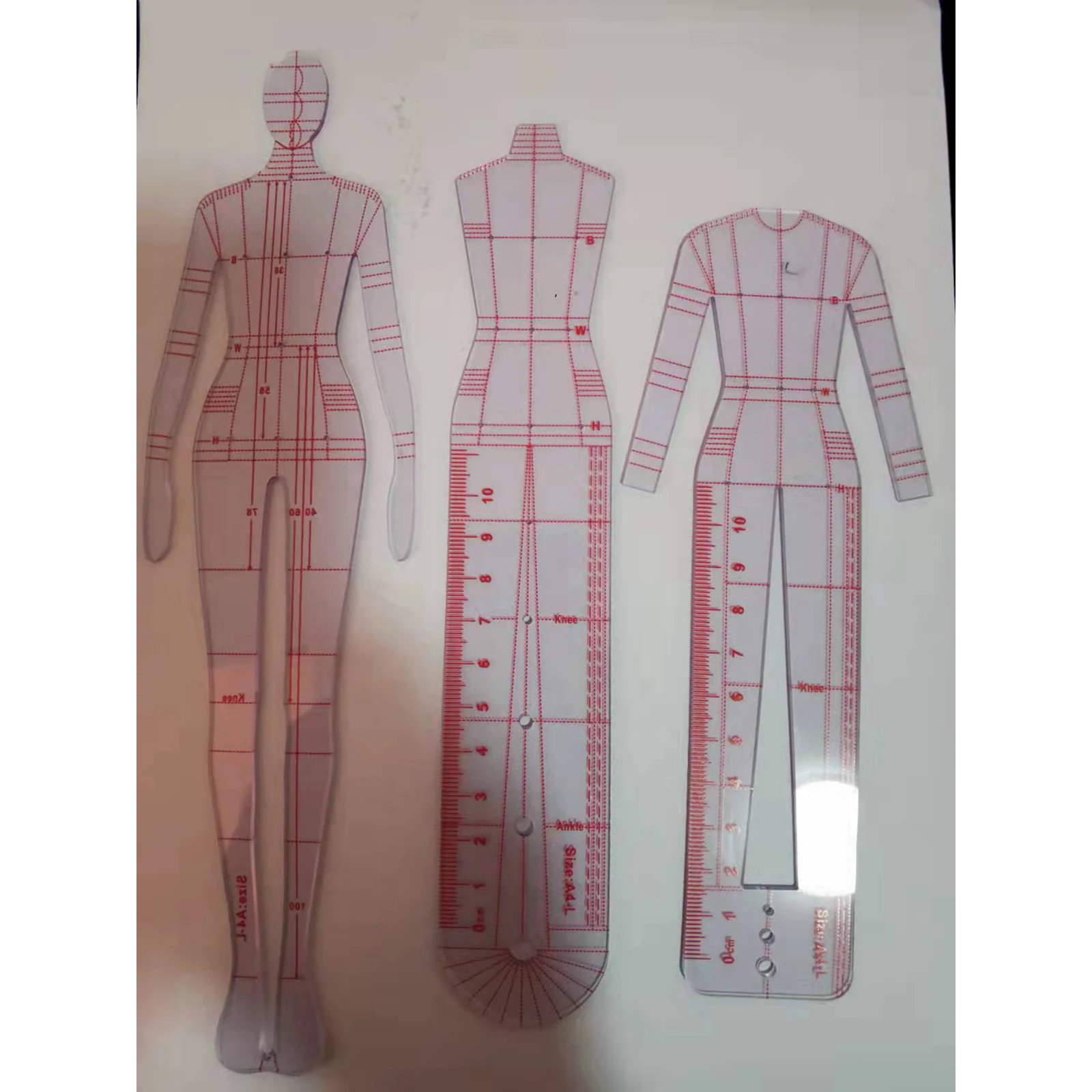 Fashion Drawing Ruler Measuring Ruler Set Template Patterns for Dressmaking DIY Quilting Sewing Drafting Designers 4Pcs