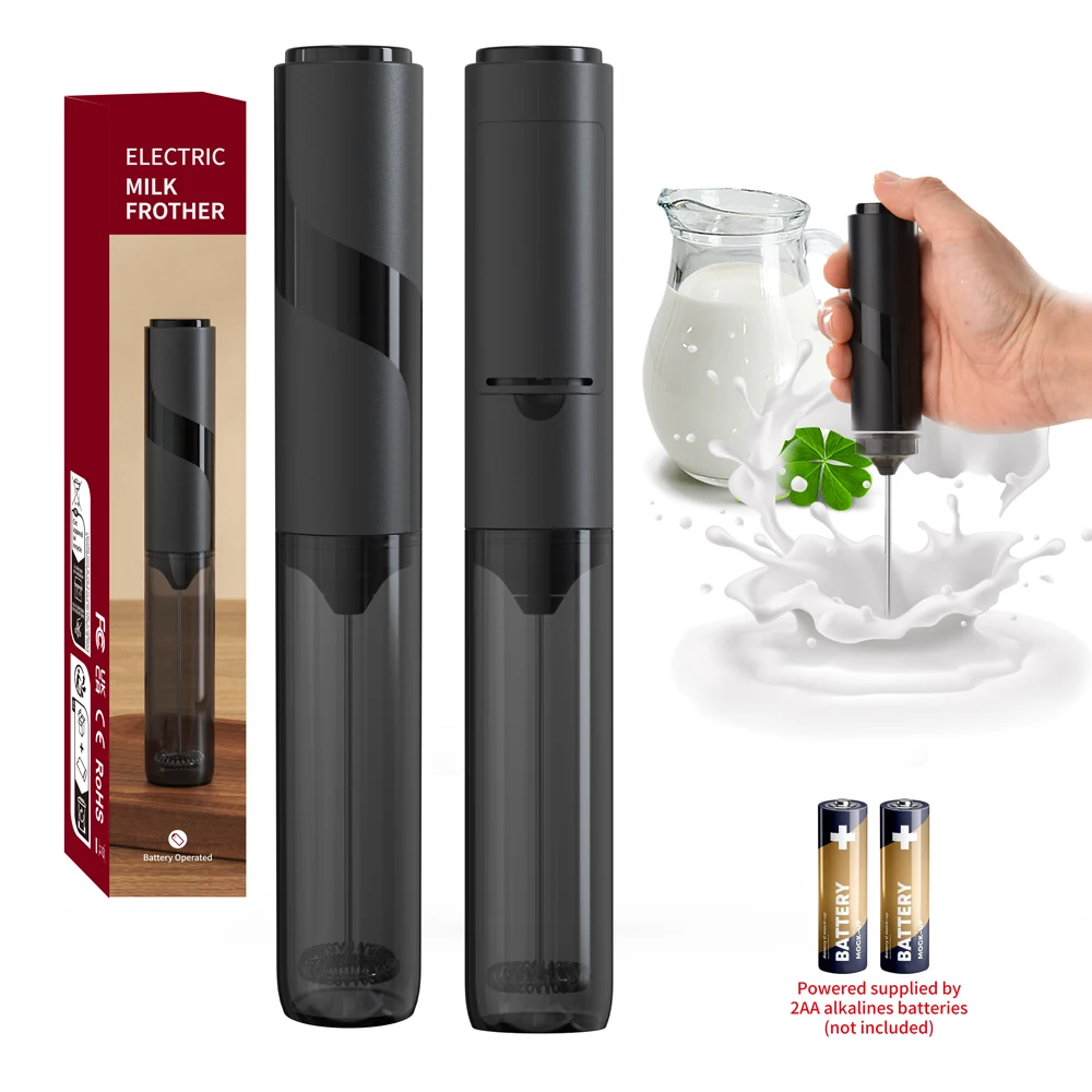 Stainless Steel Electric Milk Frother Handheld Coffee Frothing Wand With 10000 RPM Portable Latte Cappuccino Foamer AA Battery 1