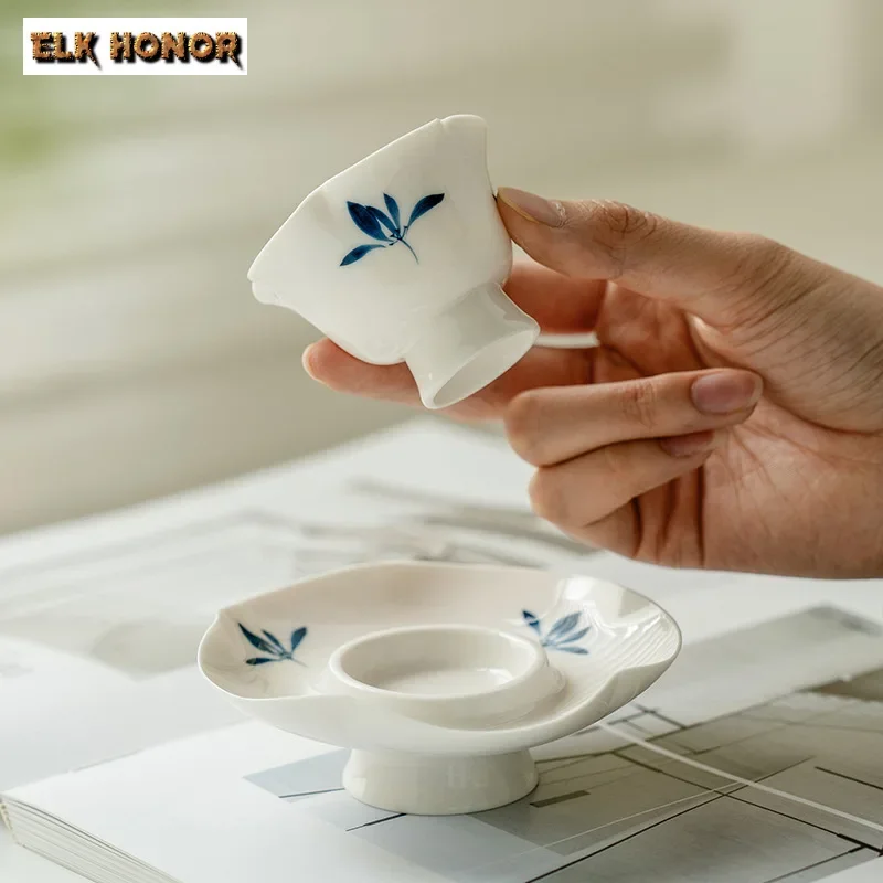 45ml Pure Hand-painted Butterfly Orchid Set of Cups Small Petal Set Cup with Coaster Holder Fragrance Master Cup Kung Fu Tea
