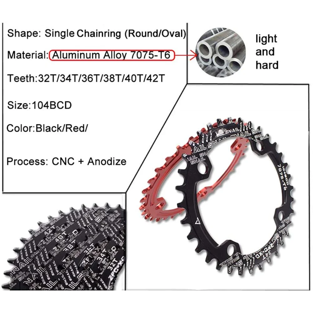 Bicycle Crankset Chainring 104BCD 32T 34T 36T 38T Teeth