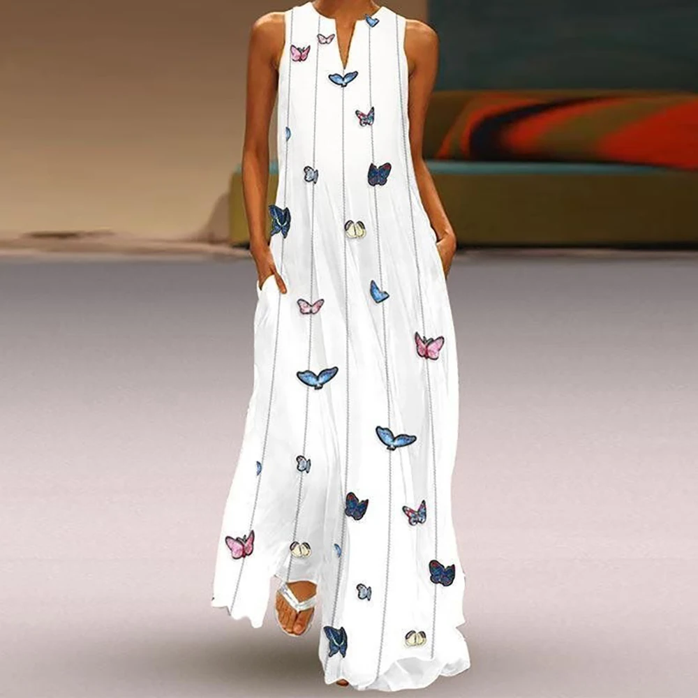 Summer Sleeveless Maxi Dresses Women Vintage Flowers Printed Bohemian Long Dress Robe Female Elegant V-Neck Beach Dress Sundress homecoming dresses