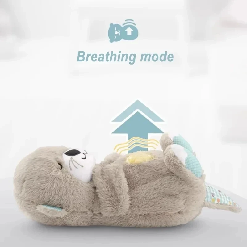 Baby Breathing Bear Mother-kids Soothing Otter Plush Doll Toy Baby Kids Soothing Music Sleeping Companion Sound and Light Doll plush toys