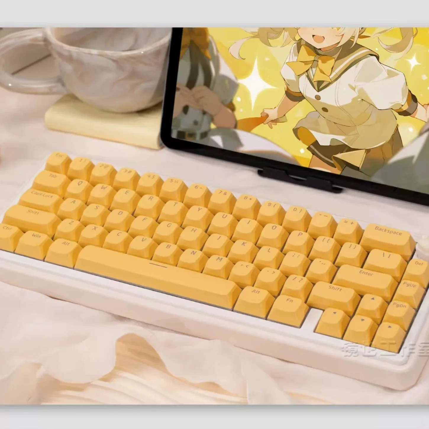리틀 푸딩 옐로우 캐릭터 반투명 OEM 키 커버 키트 PBT+PC 117키 68 75 87 104 기계식 키보드용
