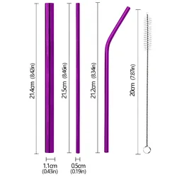 Eco - Friendly Reusable Stainless Steel Drinking Straws with Cleaning Brush (Purple)
