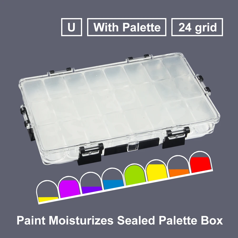 SeamiArt 24 U-type Grids Sealed MoIst Painting Box Watercolor Palette Empty For Watercolor Oil Acrylic Gouache Paint Subpackage