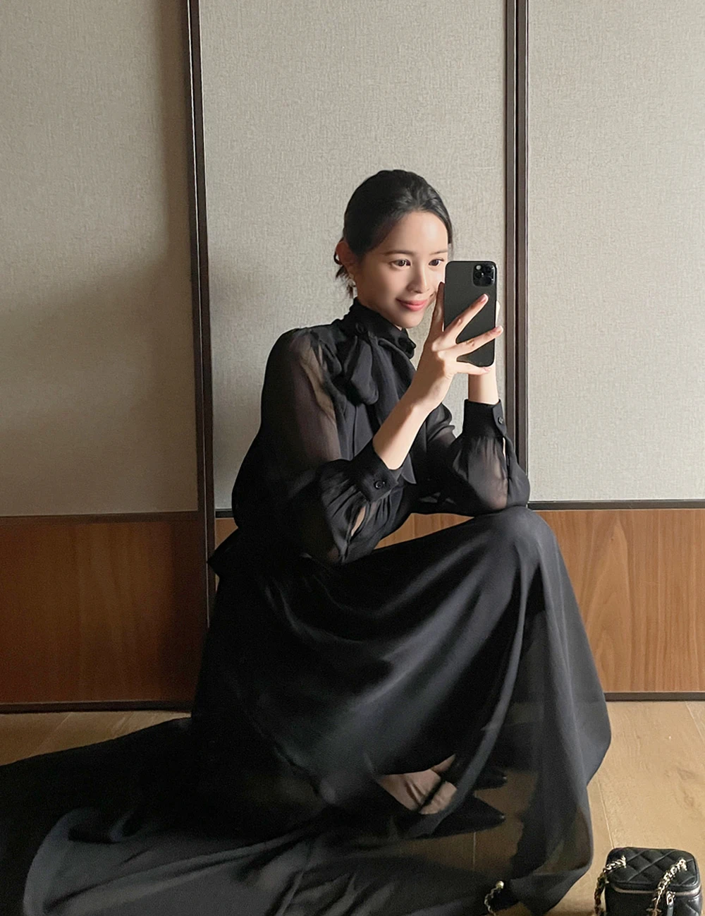 Elegant Midi Dresses for Women Long Sleeves Half High Collar Lace-up A-line Korean Fashion Autumn New One Piece Vestido Mujer