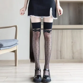 Japanese Style Nylon Long Socks Stockings JK Lolita Sweet Girls Thigh High Stockings Vintage Polka Dot Knee High Socks Stockings 2