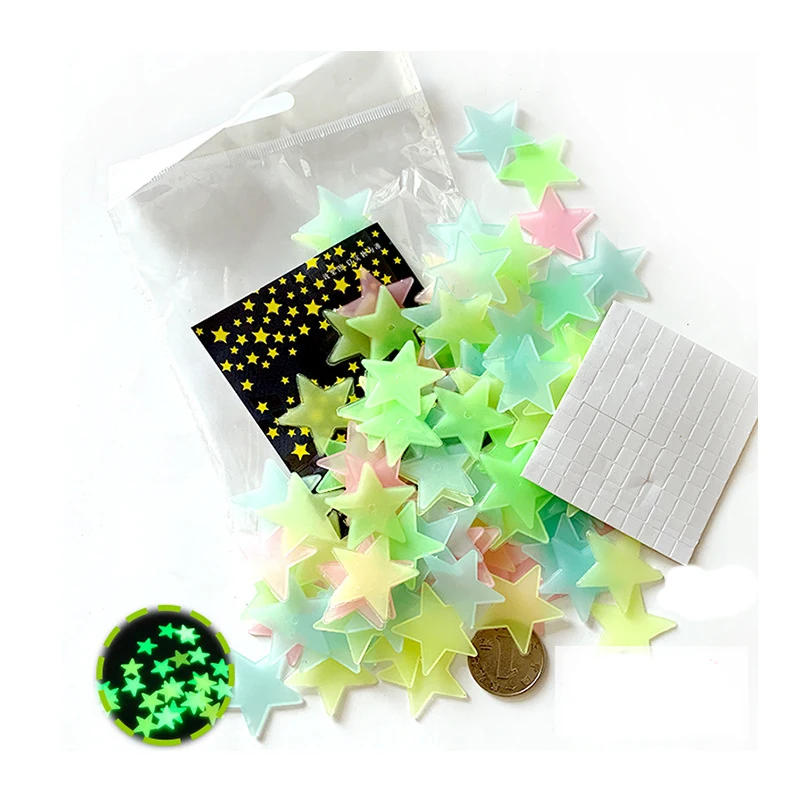 Luminous 3D Star Stickers for Kids Bedroom Fluorescent Colorful Star Wall Sticker Glowing in the Dark 3mm 100Pcs