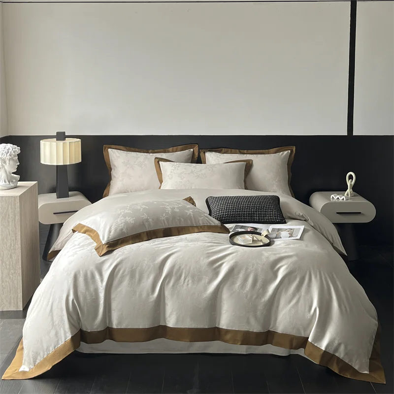 Svetanya Lyocell Cotton Bed Linens Jacquard Bedding Set Sheet Pillowcase Quilt Cover Ru Queen King Size 2