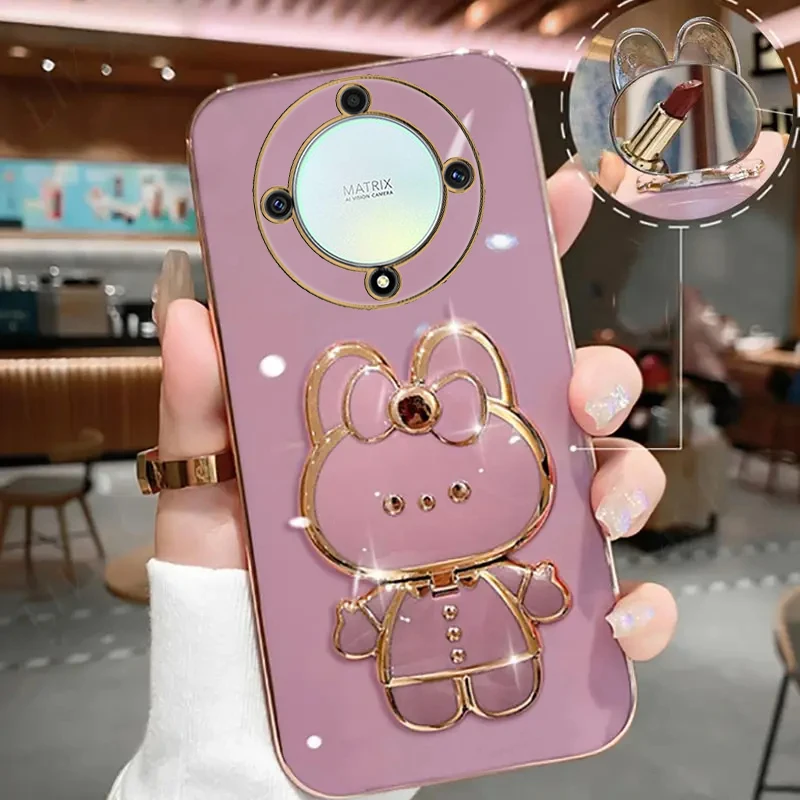 Luxury Rabbit Makeup Mirror Phone Holder Case