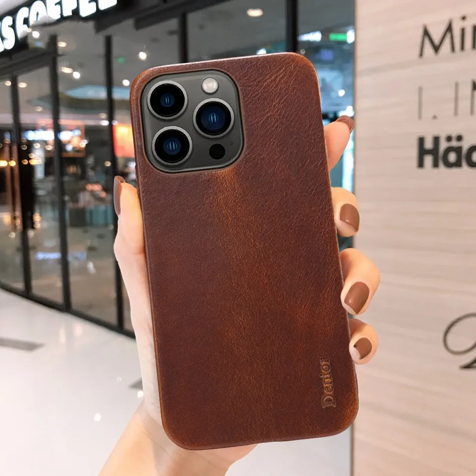 

Натуральный винтажный масляный воск с лицевой кожей для iPhone 14 plus 13 12 11 Pro Max 13 12 Mini Luxury Pure Leather Case