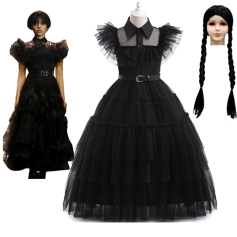 Movie Wednesday Cosplay Dresses Wednesday Addams Costume Cosplay Gothic Kids Children Morticia Dress Halloween Party Costumes