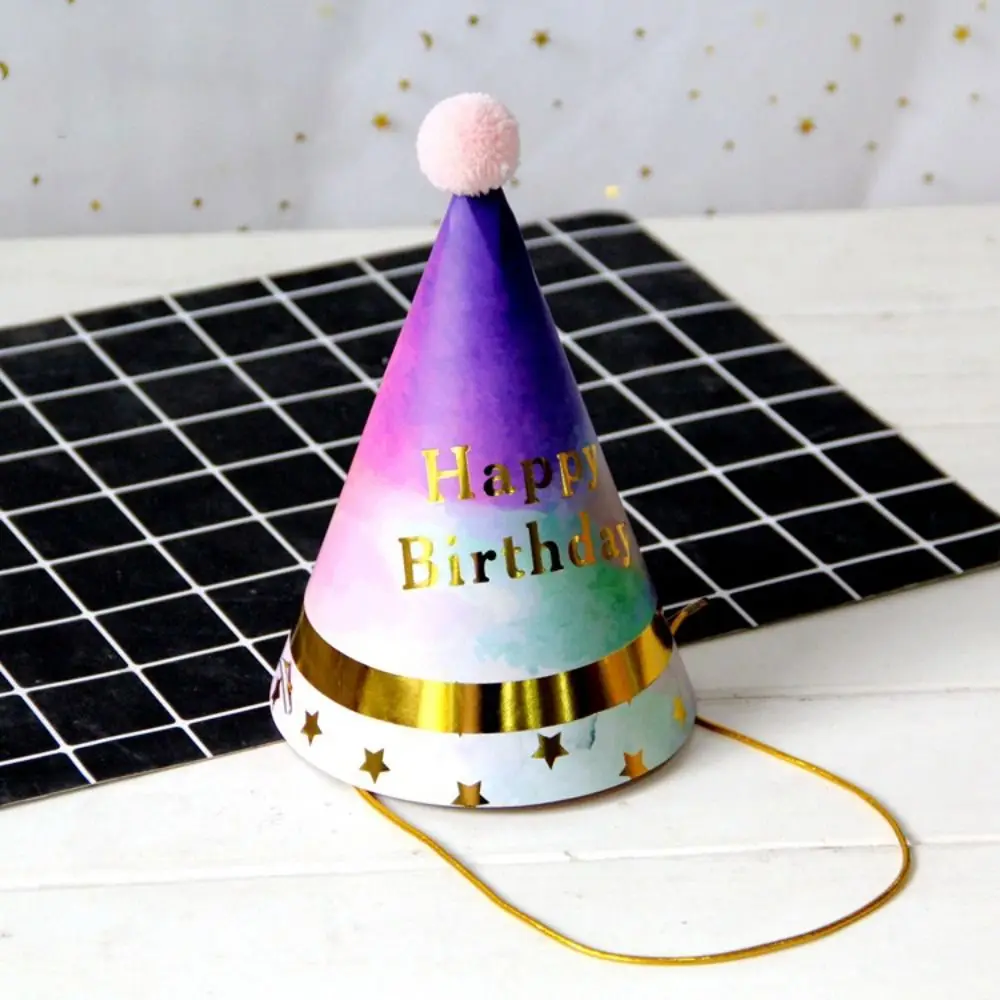1pc Happy Birthday Party Hats DIY Handmade Cap Crown Baby Shower Decoration Boy Girl Birthday Party Photo Props party hat