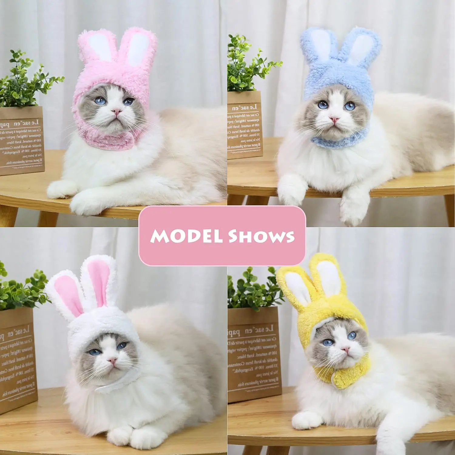Interesting Cat Headwear Cute Rabbit Hat Warm Plush Pet Hat Christmas Role-Playing Props Cat and Puppies Headwear Decorations