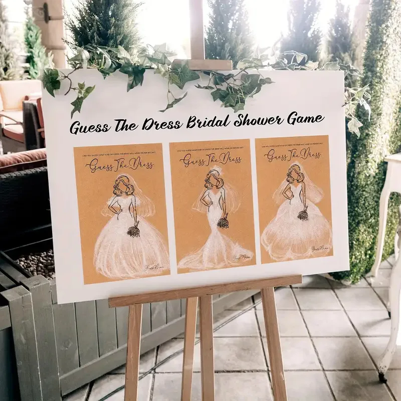 20pcs/set Wedding Dress Game Card with Pens Guess the Dress Bridal Shower Painting Games Bachelorette Party Wedding Decoration