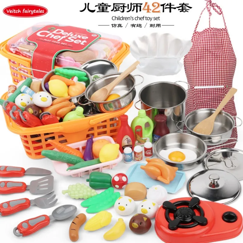 

42 Pcs Pretend Play Kitchen Toy Children Chef Role Playset Cooking For Toddlers Kids Girls Boys Set Educational Gift