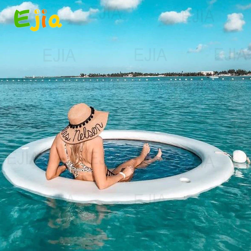 Stock 8FT-2.5m Inflatable Water Hammock Floating Dock Inflatable Raft For Family & Friends, Float Ring for Party Multiple People 3