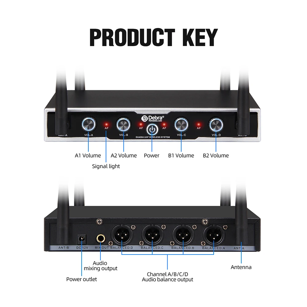 Debra DU4004 UHF 4-channel Wireless Conference Microphone System With Handheld*L
