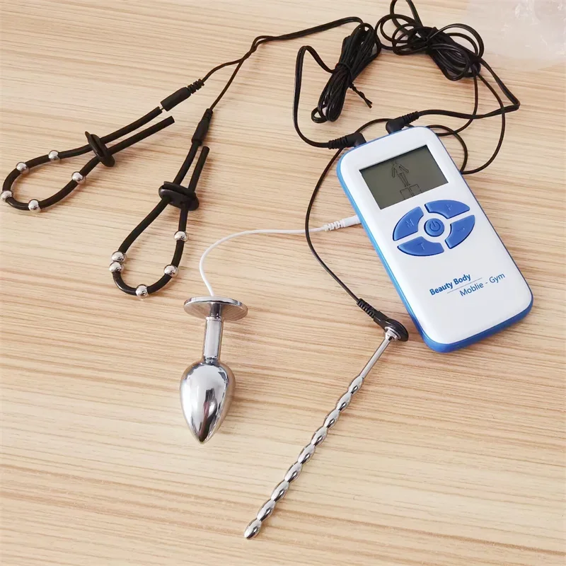 1 Set Urethral Dilator Sounding Metal Horse Eye Stick 8 Modes Electric Shock Silicone Penis Rings Anal Plug Sex Toys for Men Gay