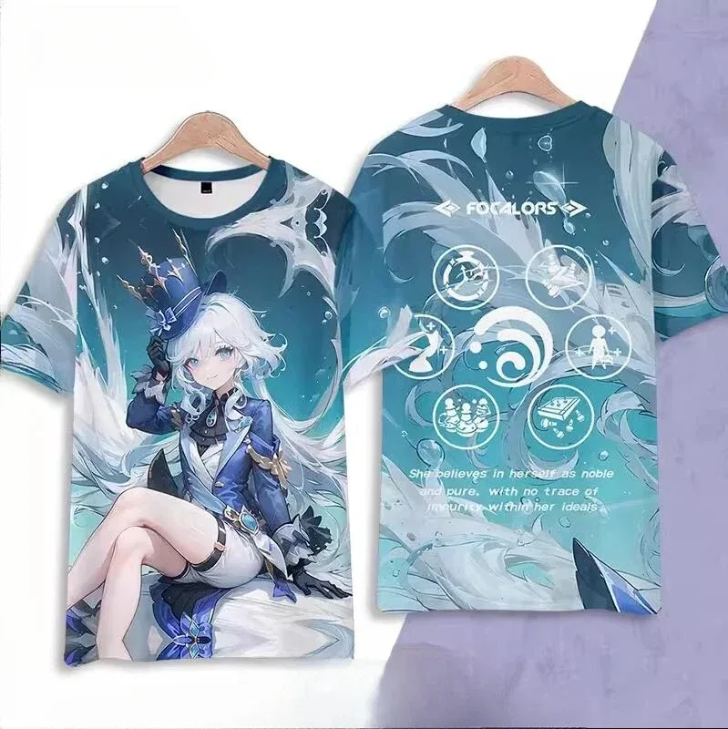 

Genshin Cosplay Impact Focus for Men and Women, Short Sleeve T-shirt, Furina Graphic T-shirt, Harajuku Tops, 3D Print, Anime