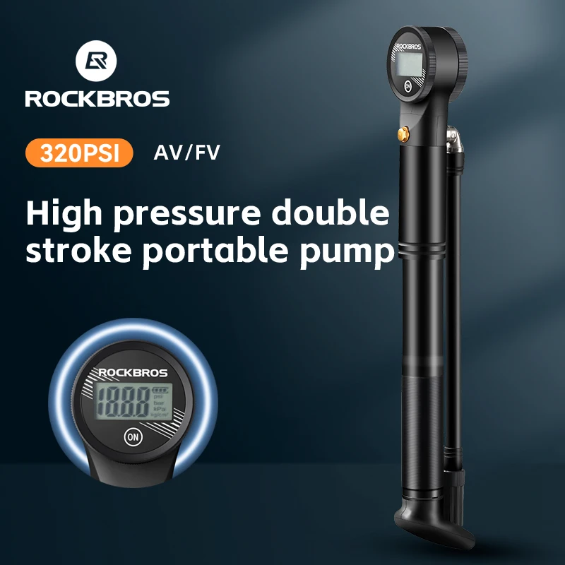 

ROCKBROS High Pressure 320PSI Bike Pump Two-stroke Portable With Electronic Pressure Gauge Inflator MTB Road Bike Accessories