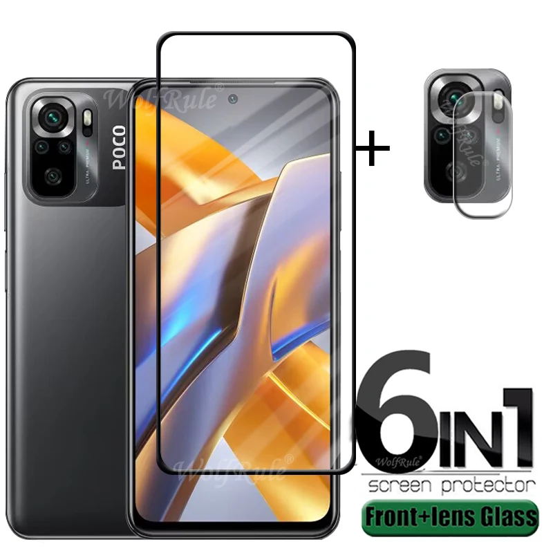 6-in-1 Für Poco M5S Glas Für Xiaomi Poco M5S Gehärtetem 9H Volle Abdeckung Screen Protector für Poco F4 5G F3 M4 M3 Pro M5S Objektiv Glas