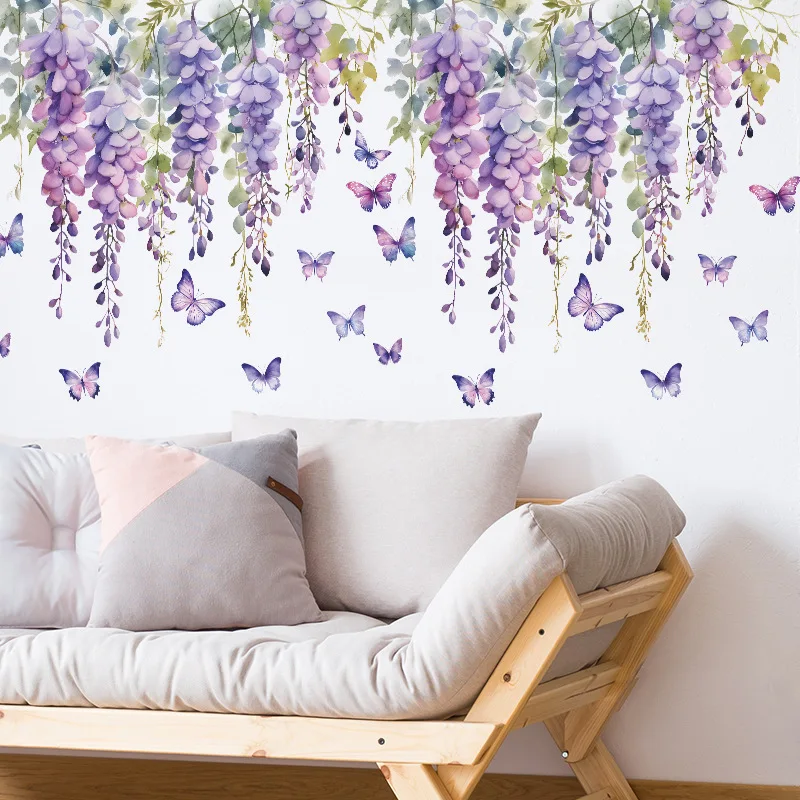 Elegant Purple Floral Butterfly Wall Decals - Self-Adhesive Home Decor Mural Stickers