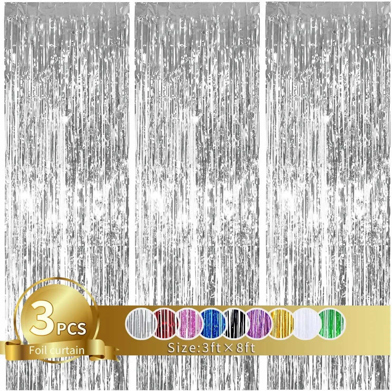 Metallic Streamers 3Pcs Aluminum Foil Fringe Curtain 3Pcs, Backdrop Metallic Streamers Gold Foil Fringe Curtains for Birthday,Christmas,Graduation,Bachelorette Party Streamers Decor 13