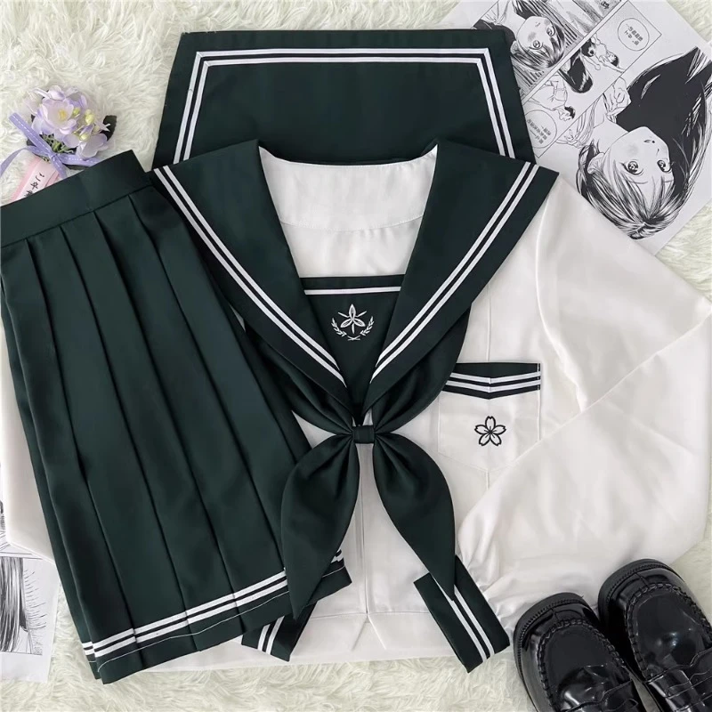 New Japanese Lolita Sailor Suits JK Uniform Preppy Style Sweet Sets Long And Short-Sleeved Top Skirt Spring Summer Clothes Girls