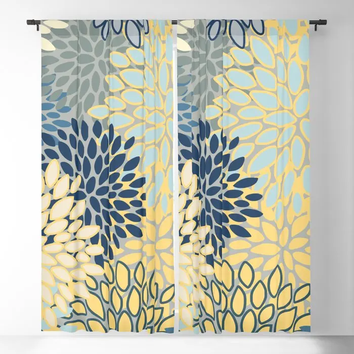 

Yellow, Gray, Blue, Teal Floral Blackout Curtains 3D Print Window Curtains for Bedroom Living Room Decor Window Treatments